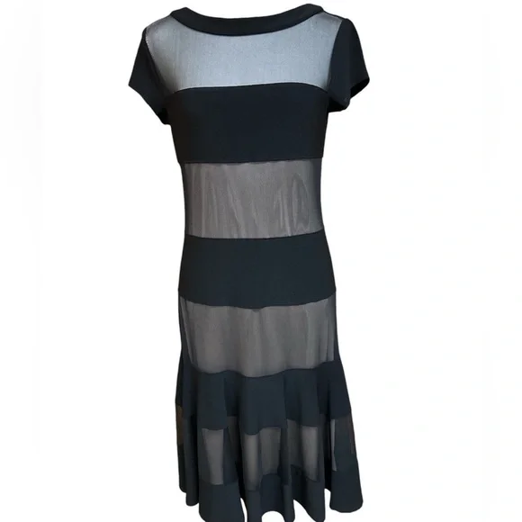 R&M Richards Mesh Lined Panels Swing Hem Cap Sleeve Dressy A-Line Dress S6 EUC - Picture 2 of 11